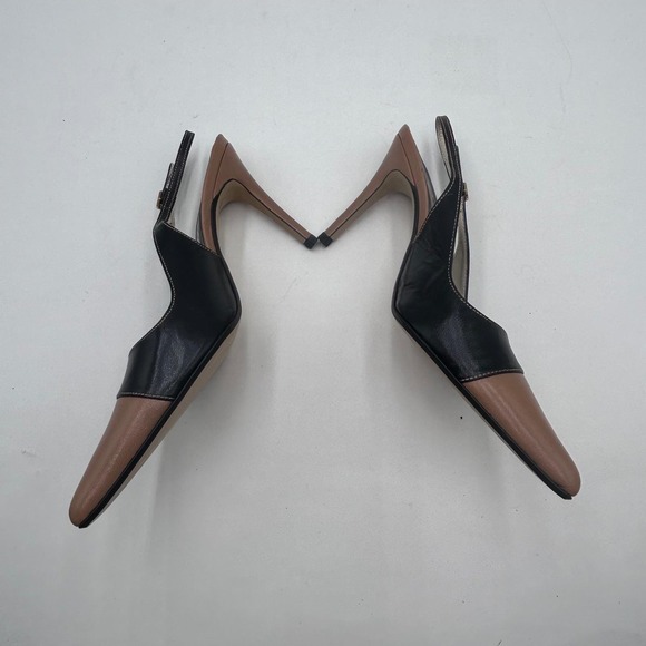 Renetti Tan Black Leather Slingback Pointed Toe Heels Women's Size 6.5 M Spain - Picture 13 of 13